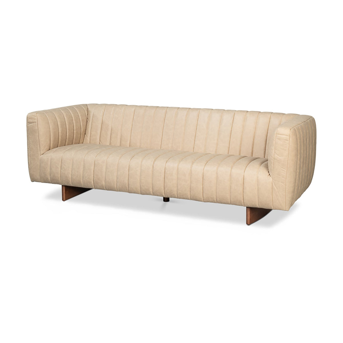 Modern Channel Tufted White Leather Sofa - English Georgian America