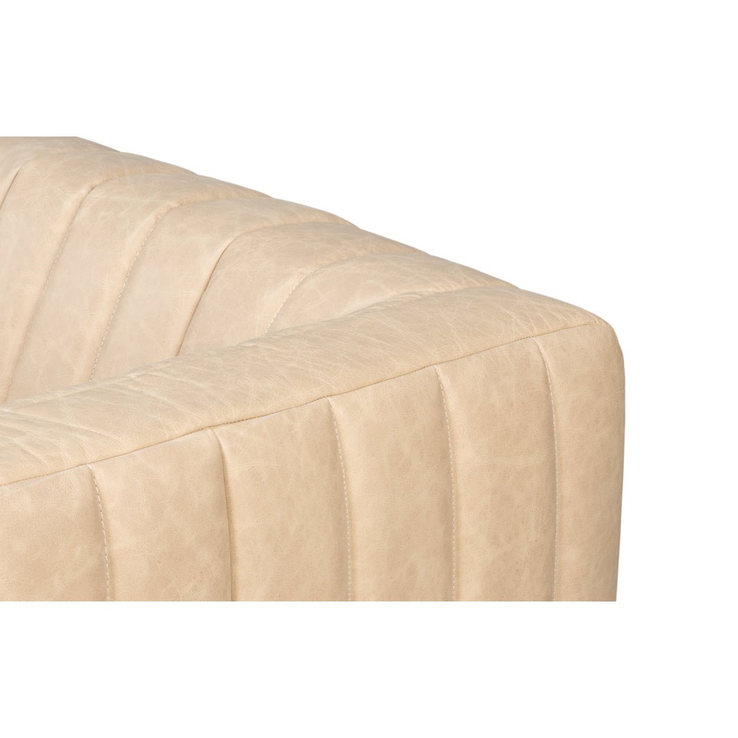 Modern Channel Tufted White Leather Sofa - English Georgian America