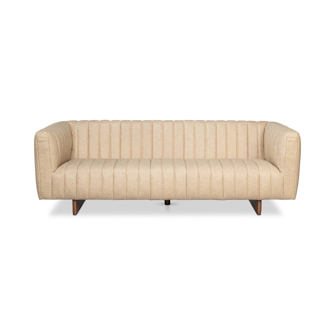 Modern Channel Tufted White Leather Sofa - English Georgian America