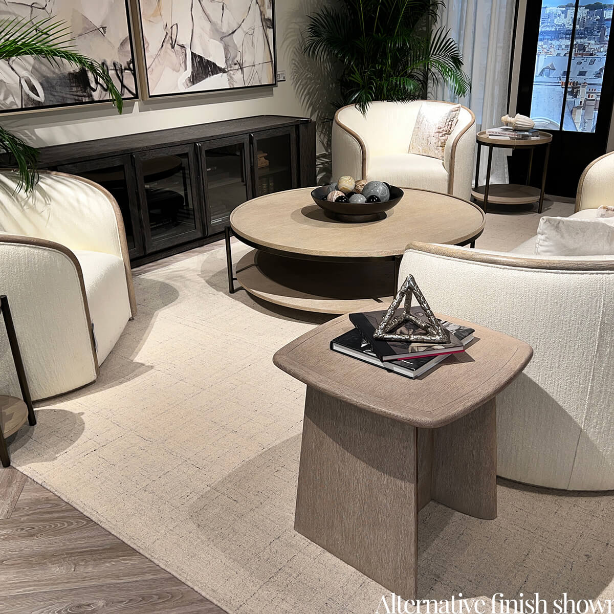 Modern Charcoal Oak Round Coffee Table - English Georgian America