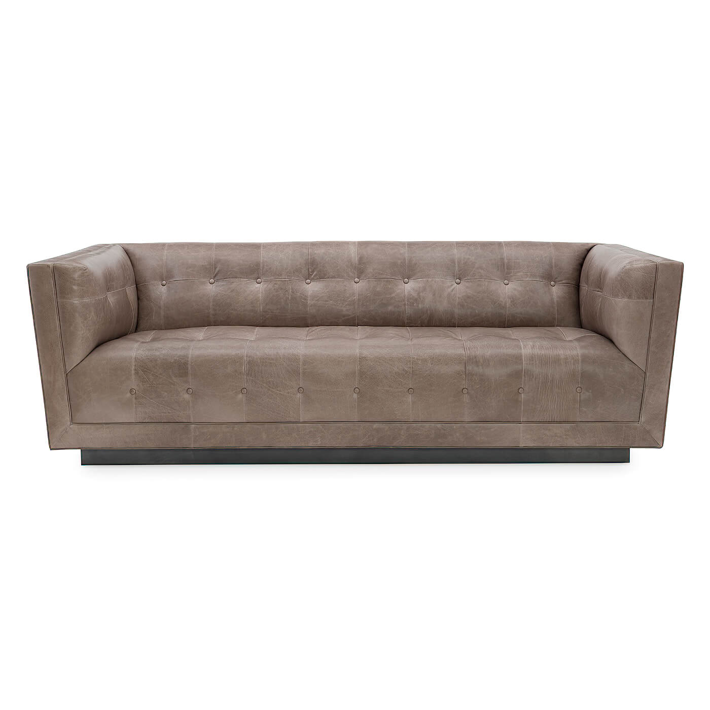Modern Classic Beveled Leather Sofa - English Georgian America