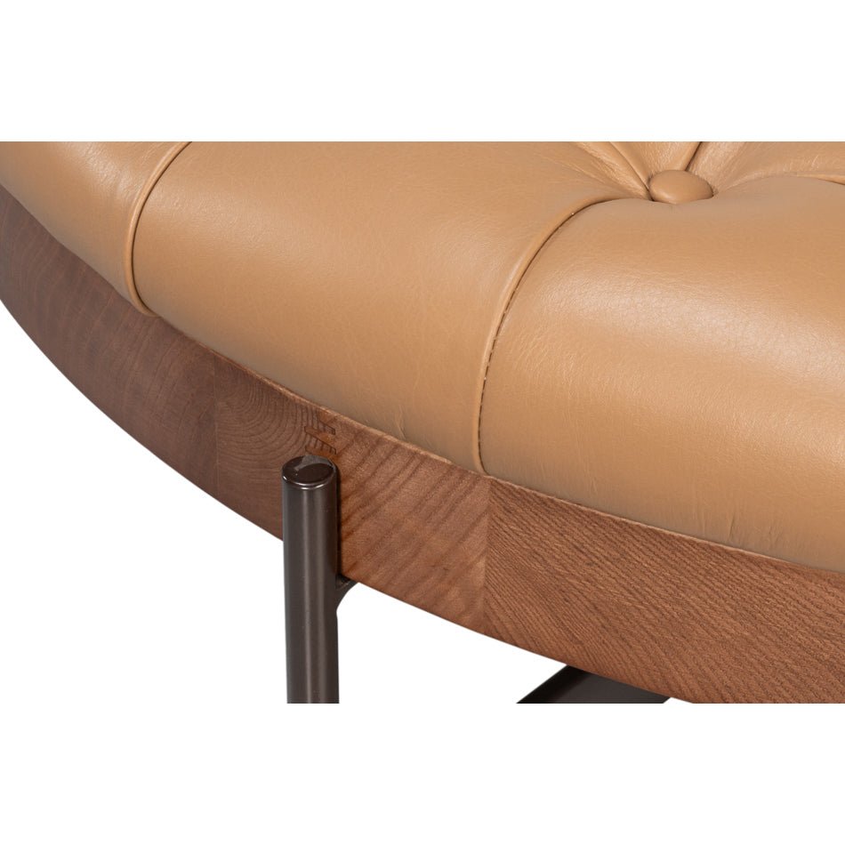 Modern Cocktail Ottoman - Caramel Brown Leather - English Georgian America