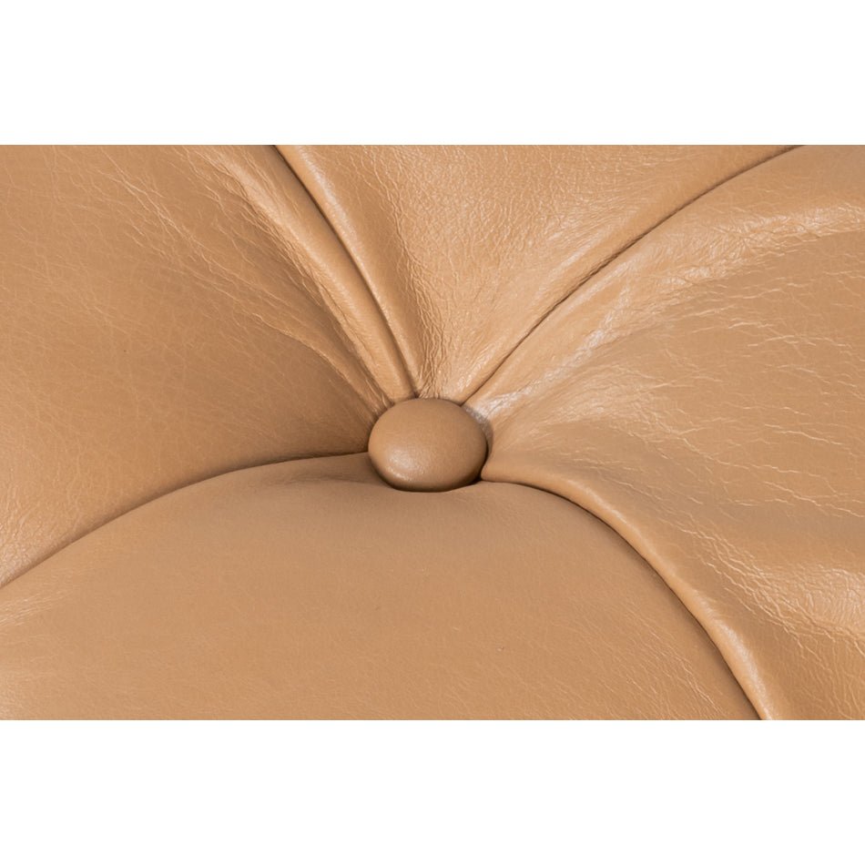 Modern Cocktail Ottoman - Caramel Brown Leather - English Georgian America
