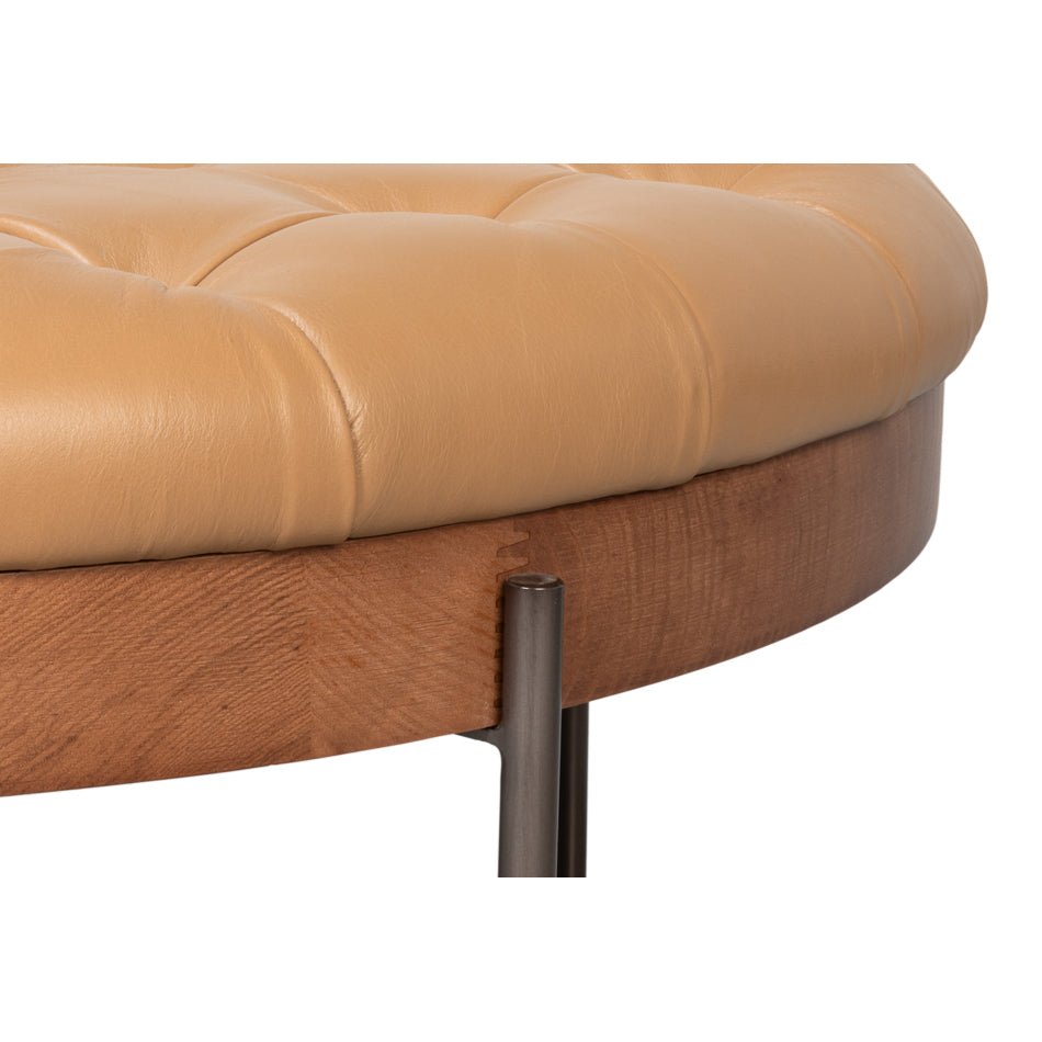 Modern Cocktail Ottoman - Caramel Brown Leather - English Georgian America