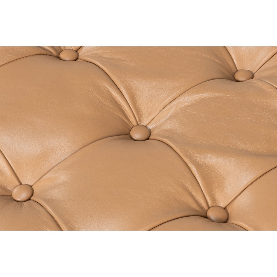 Modern Cocktail Ottoman - Caramel Brown Leather - English Georgian America
