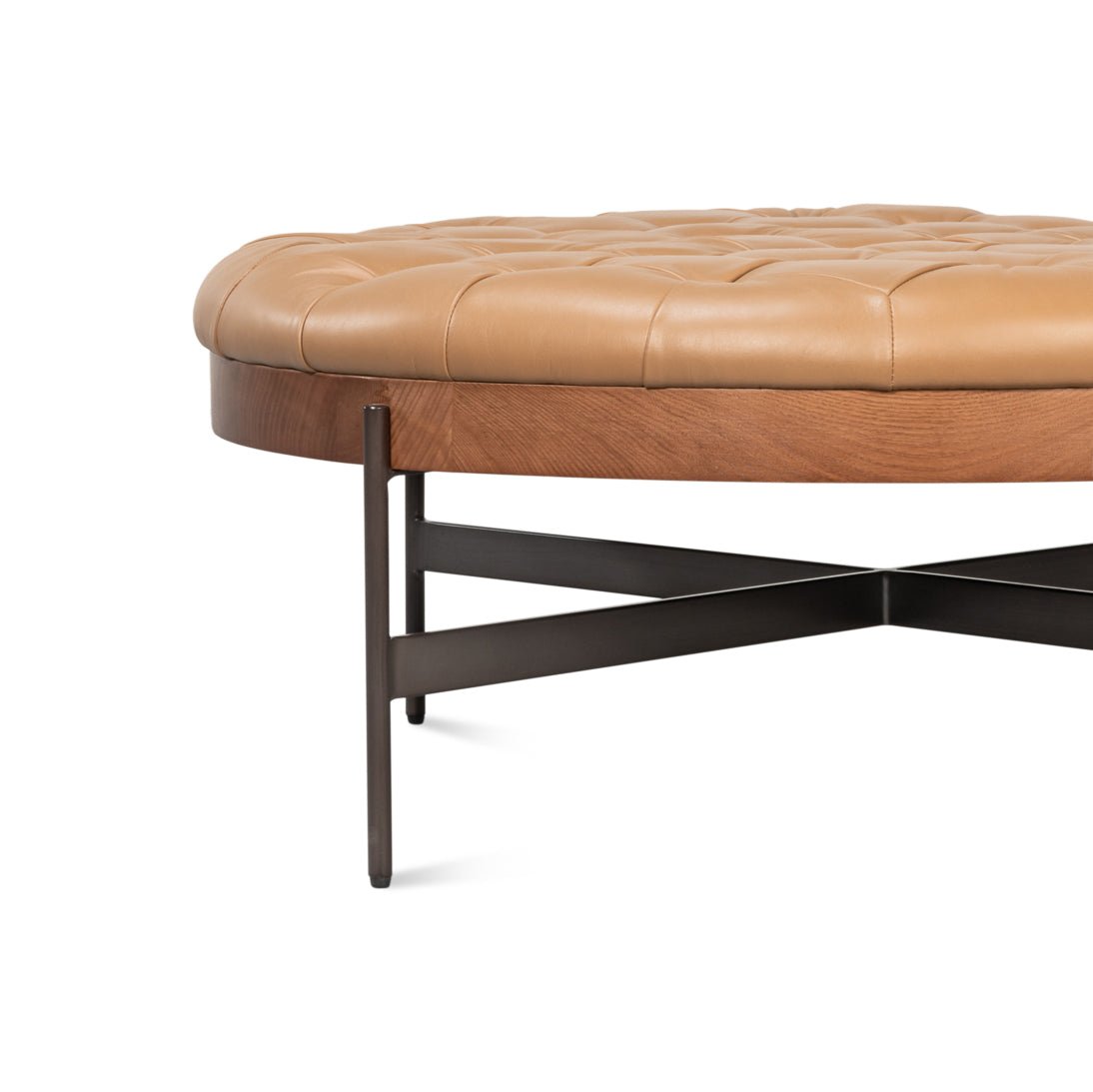 Modern Cocktail Ottoman - Caramel Brown Leather - English Georgian America