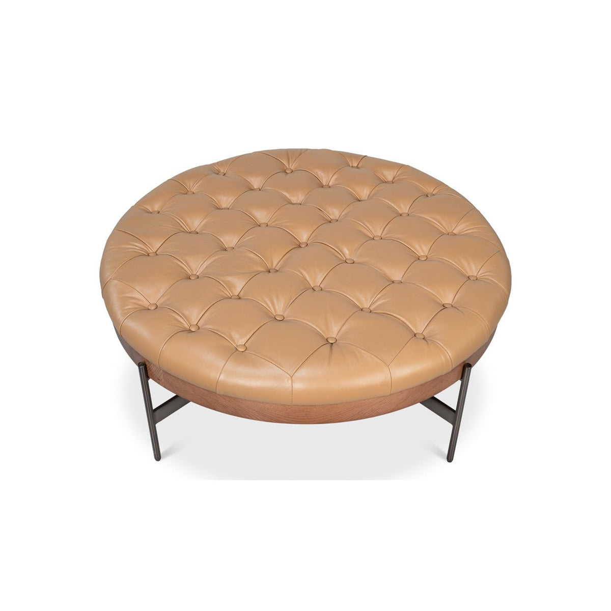 Modern Cocktail Ottoman - Caramel Brown Leather - English Georgian America