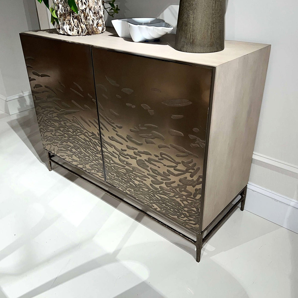 Modern Etched Brass Flowing Cabinet - English Georgian America