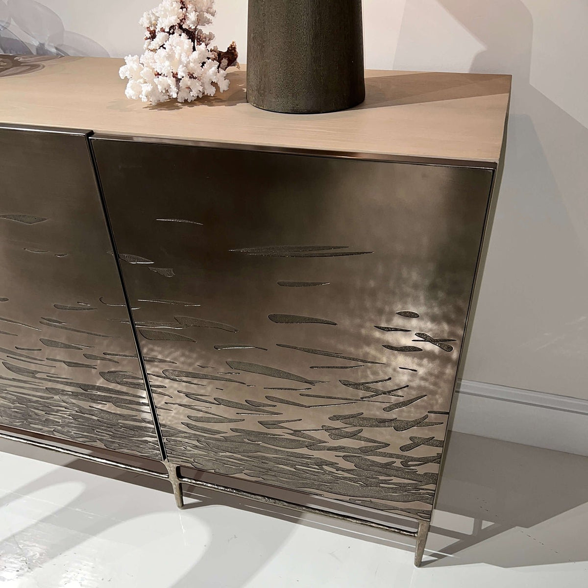 Modern Etched Brass Flowing Media Cabinet - English Georgian America