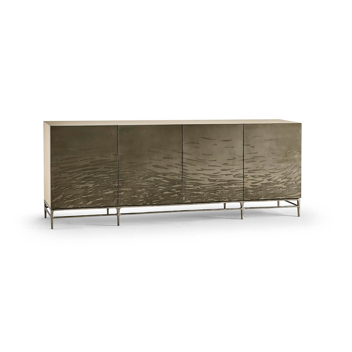 Modern Etched Brass Flowing Media Cabinet - English Georgian America