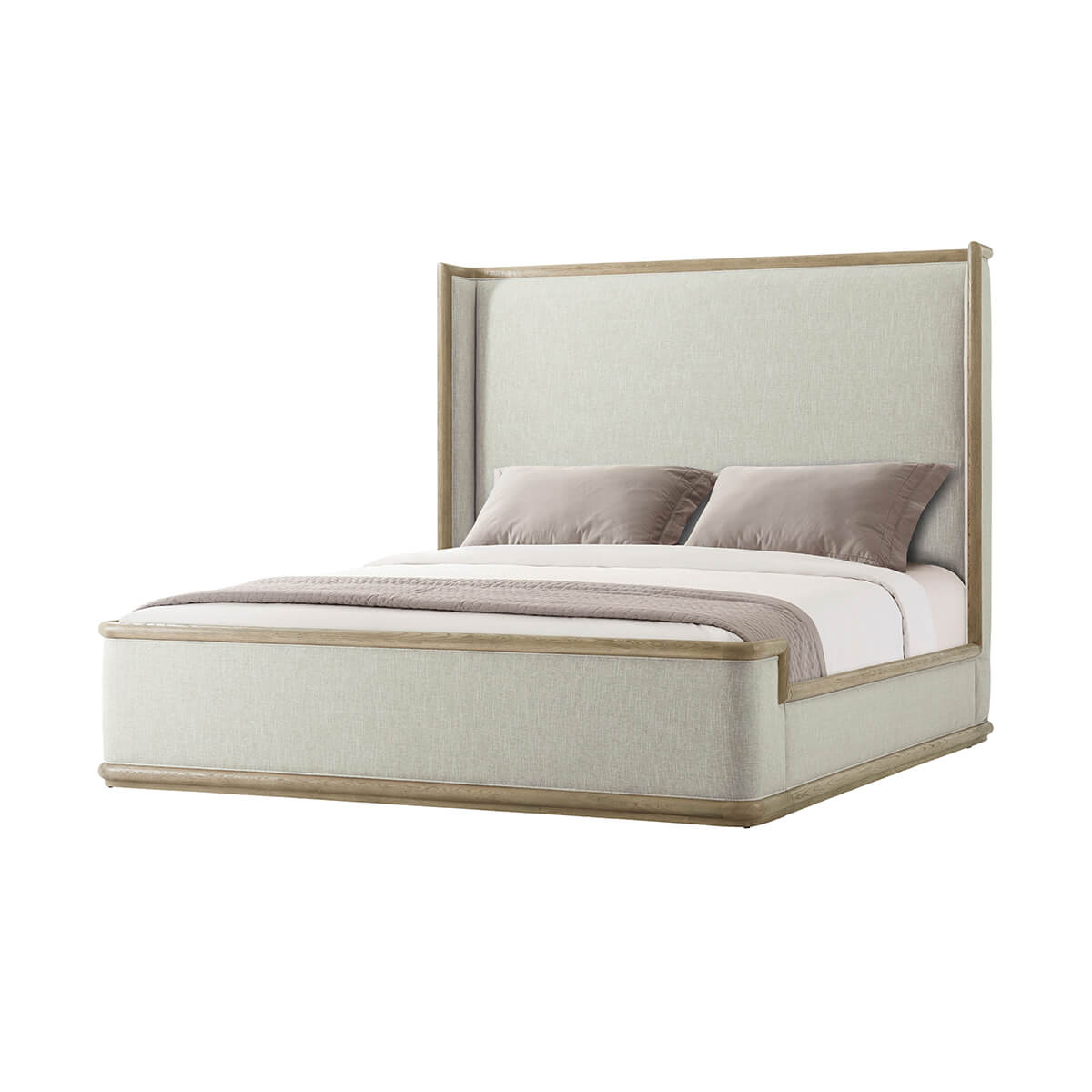 Modern Framed and Upholstered Bed - Light Oak - English Georgian America