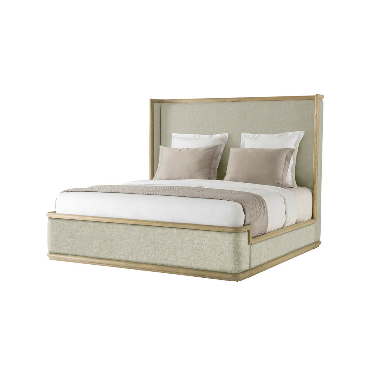 Modern Framed and Upholstered Bed - Light Oak - English Georgian America