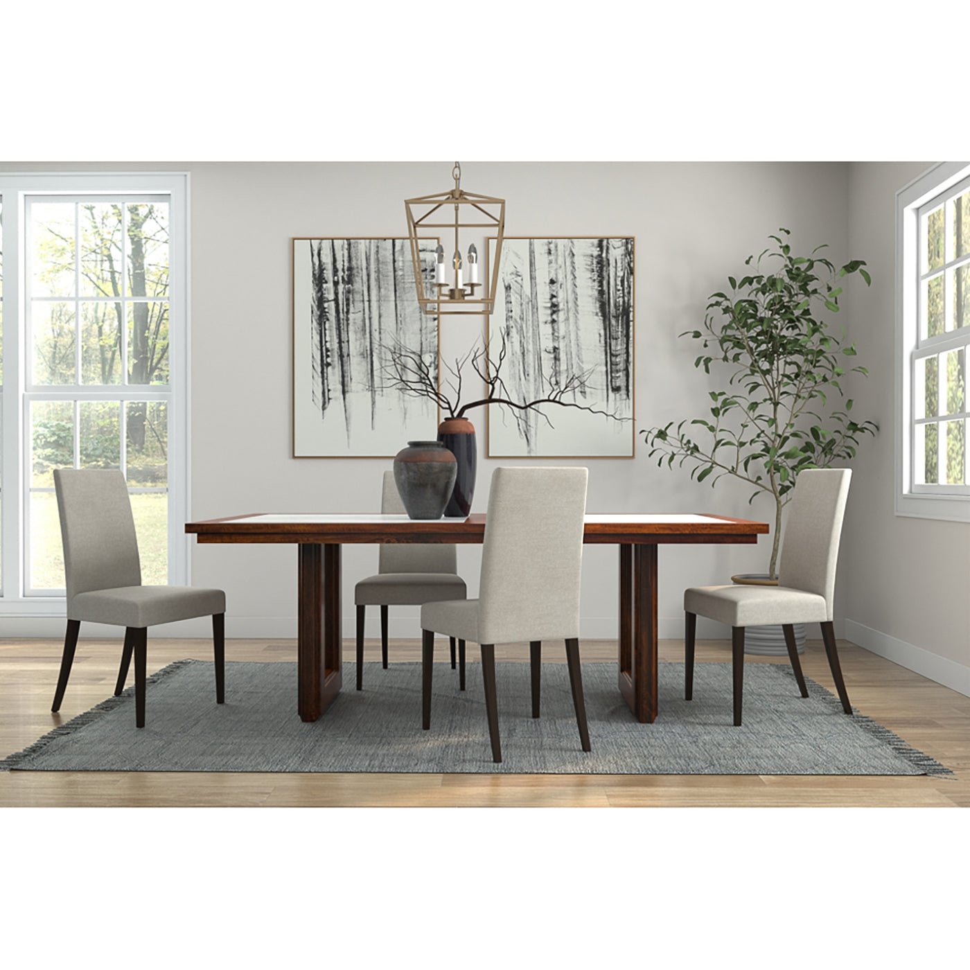 Modern Geometric Marble Top Dining Table - English Georgian America