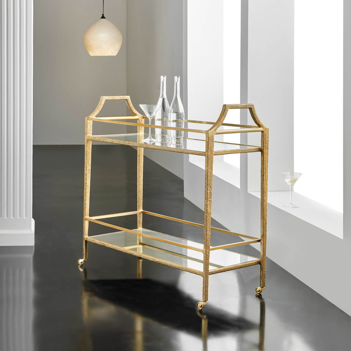 Modern Gilt Bar Cart - English Georgian America