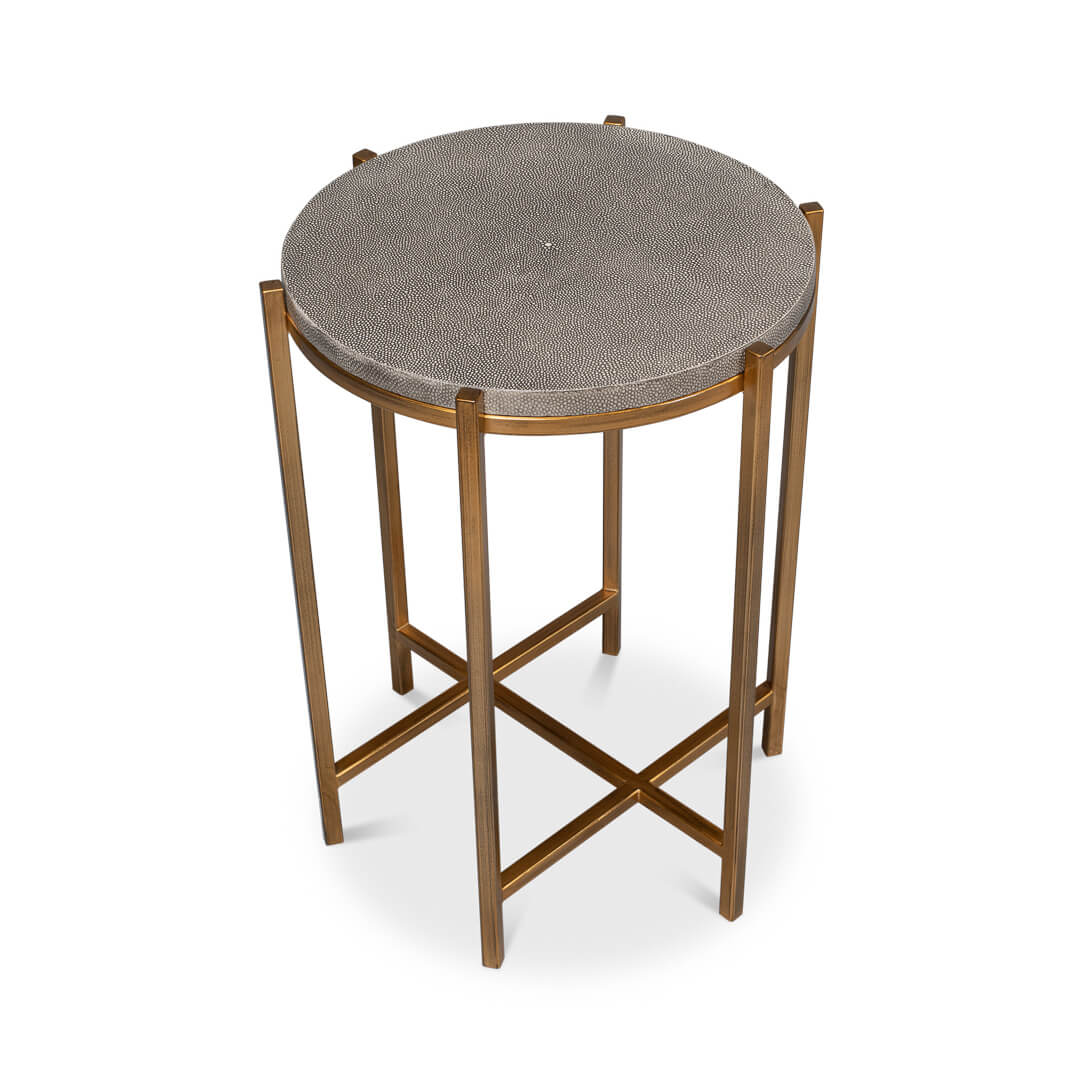Modern Gray Leather Top Accent Table - English Georgian America
