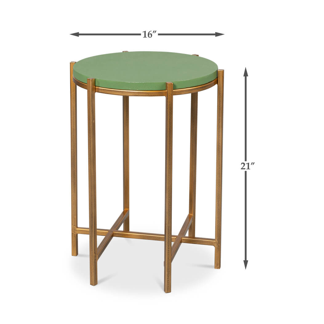Modern Green Leather Top Accent Table - English Georgian America
