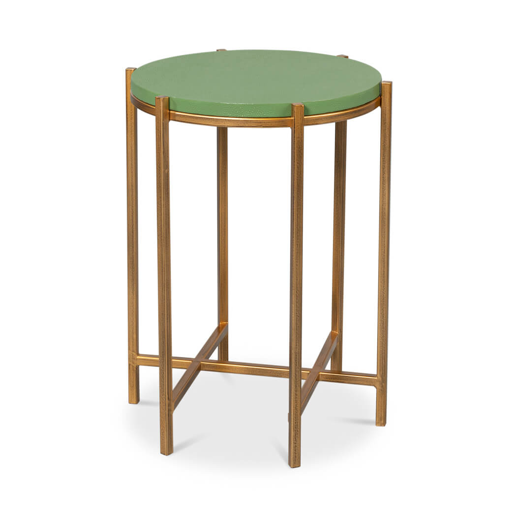Modern Green Leather Top Accent Table - English Georgian America