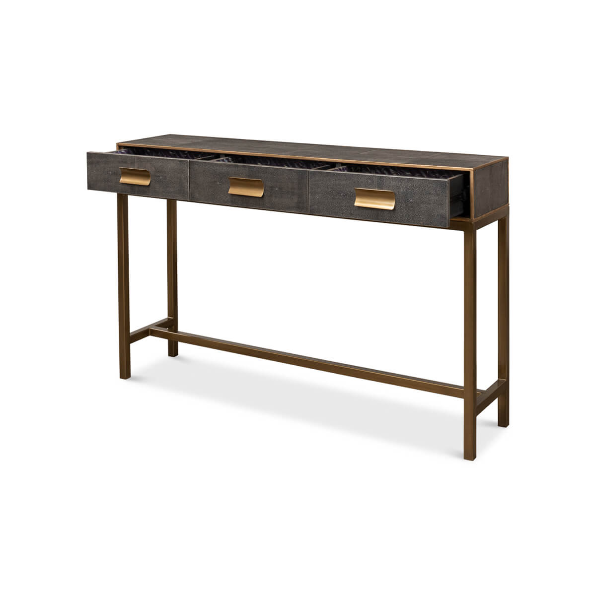 Modern Grey Leather Wrapped Console - English Georgian America