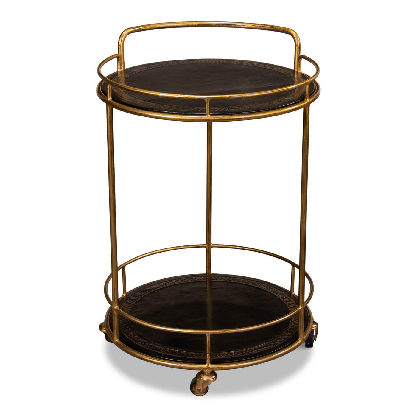 Modern Iron and Leather Serving Side Table Cart - English Georgian America