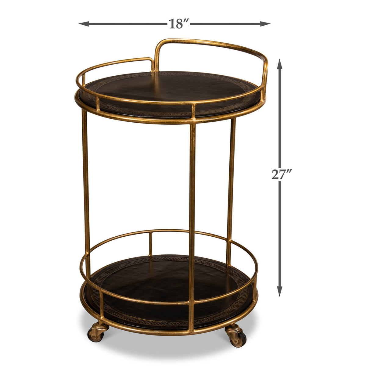 Modern Iron and Leather Serving Side Table Cart - English Georgian America