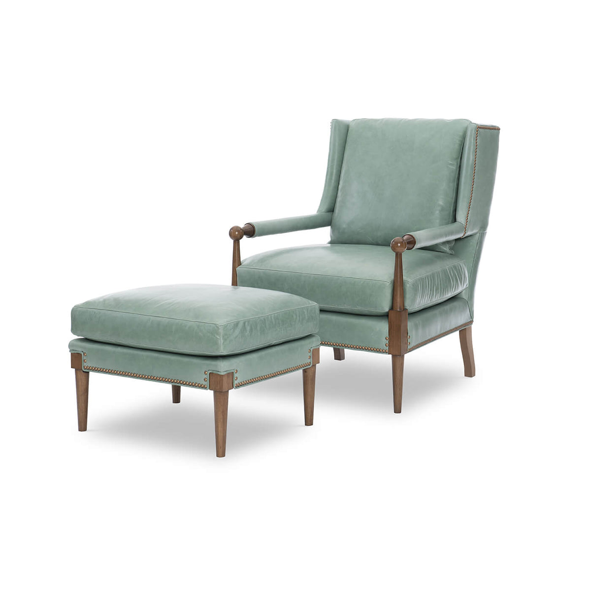 Modern Leather Hoyt Armchair with Ottoman - English Georgian America