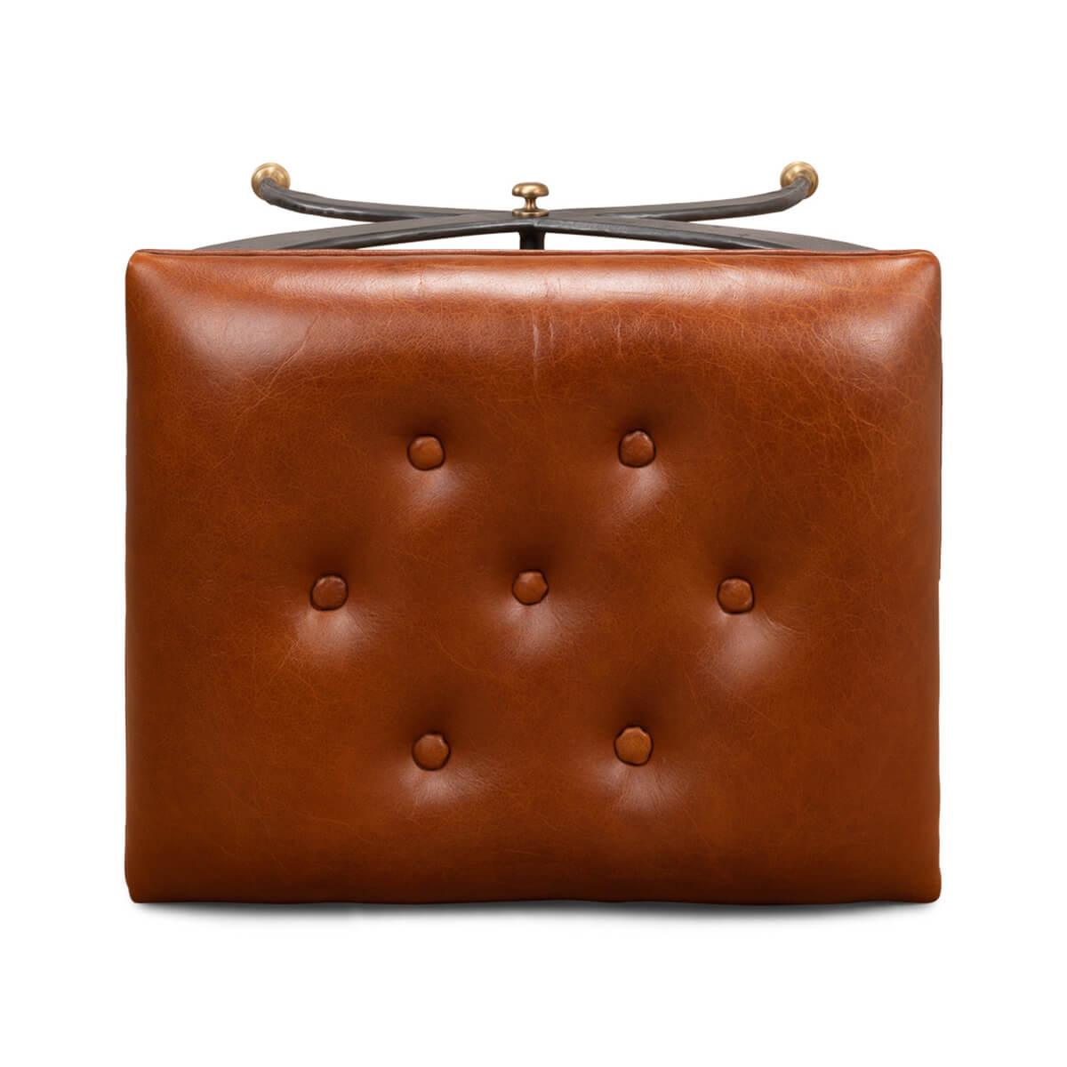 Modern Leather Seat Curule Stool - English Georgian America