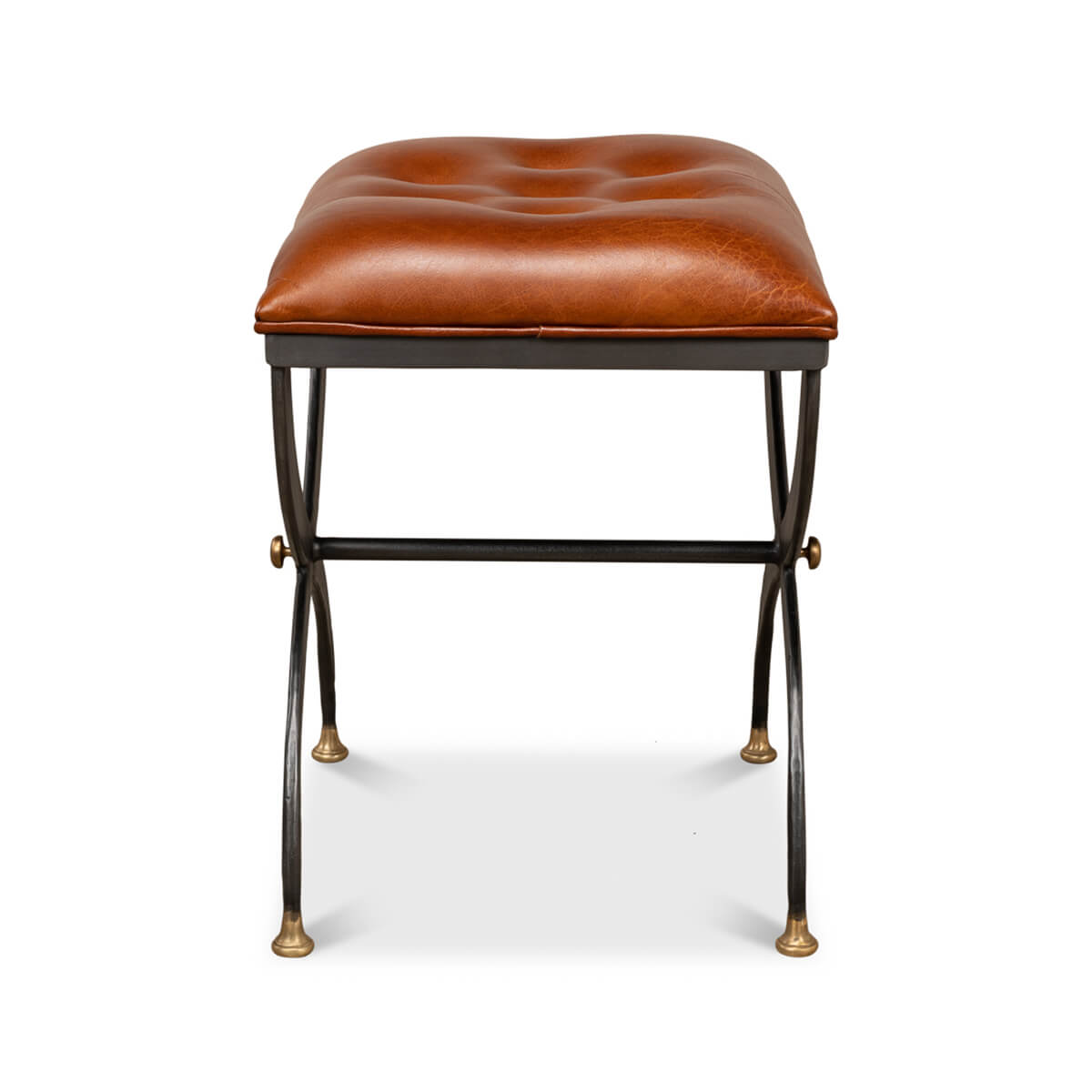 Modern Leather Seat Curule Stool - English Georgian America