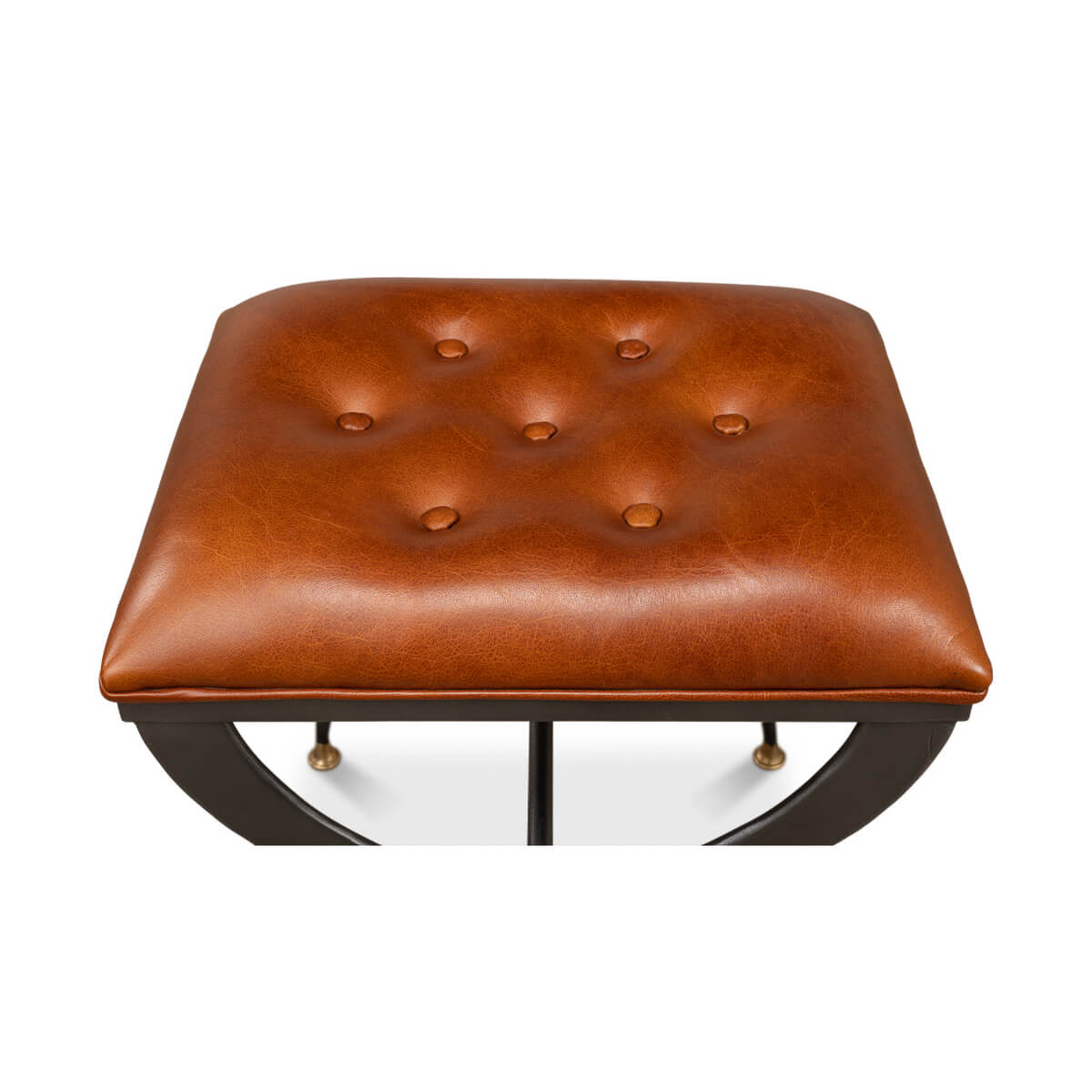 Modern Leather Seat Curule Stool - English Georgian America