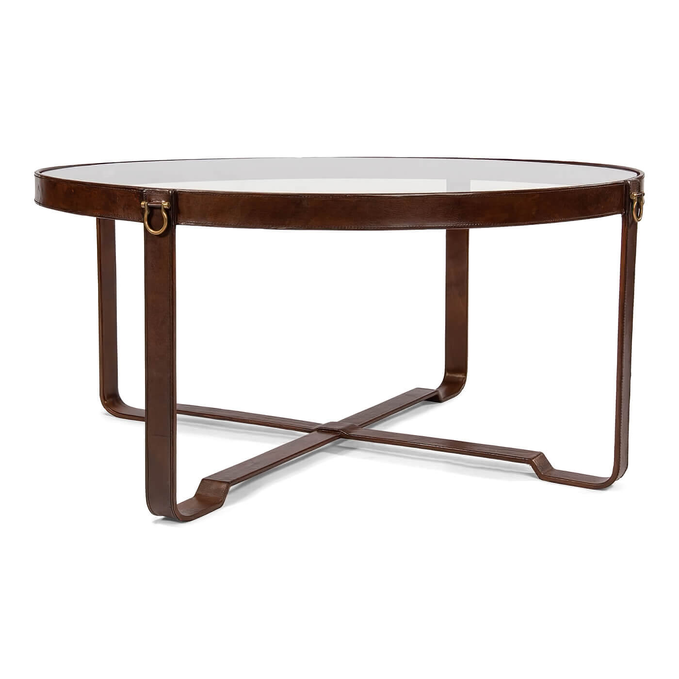 Modern Leather Wrapped Round Coffee Table - English Georgian America