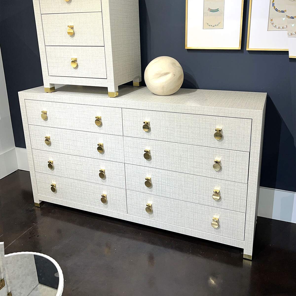 Modern Light Gray Weaved Eight Drawer Dresser - English Georgian America