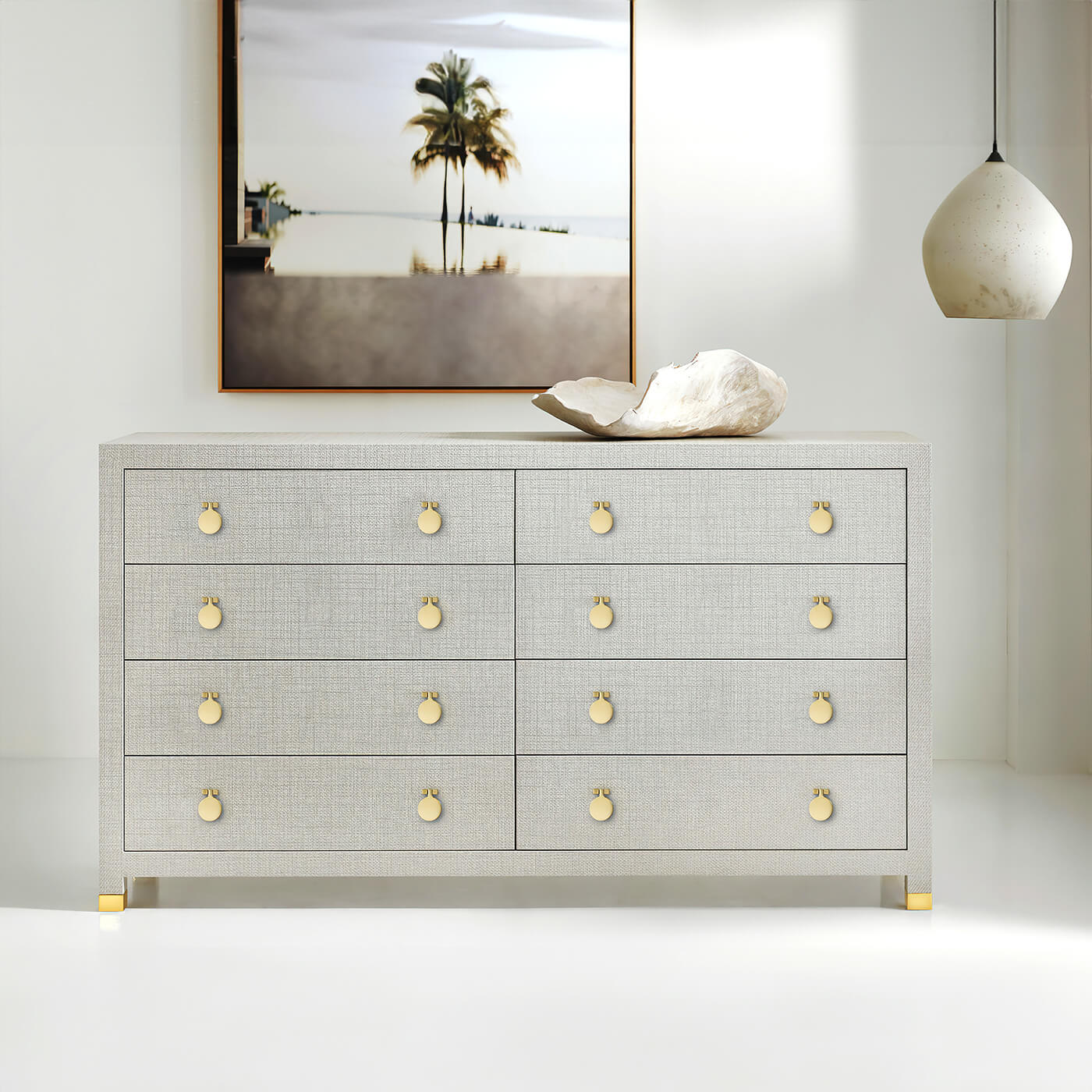 Modern Light Gray Weaved Eight Drawer Dresser - English Georgian America