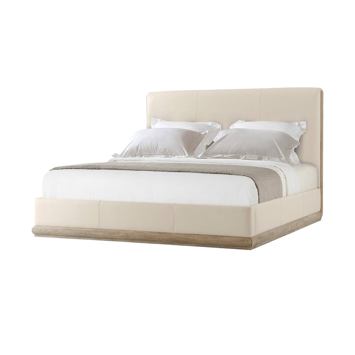 Modern Light Oak and Leather Upholstered Bed - English Georgian America