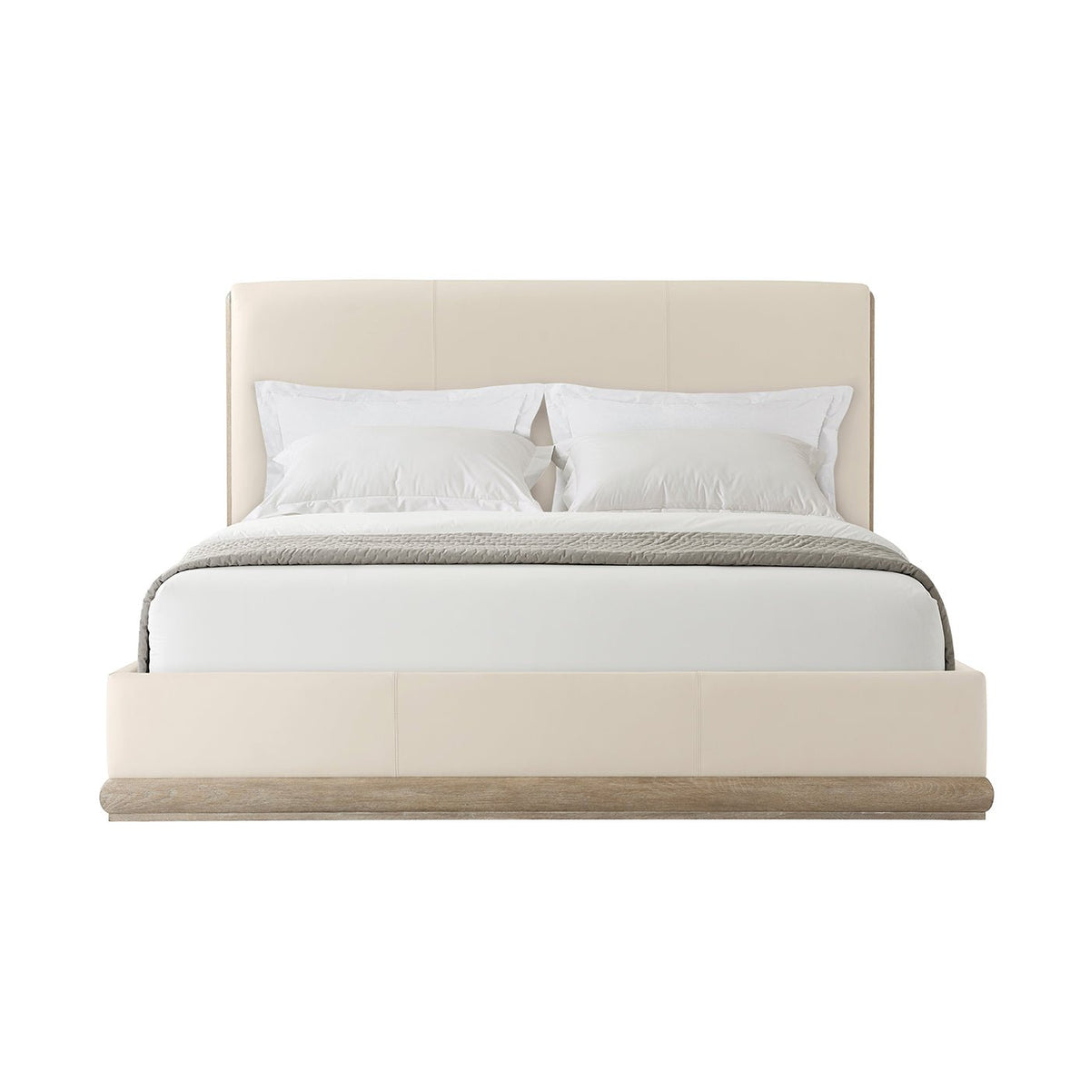 Modern Light Oak and Leather Upholstered Bed - English Georgian America