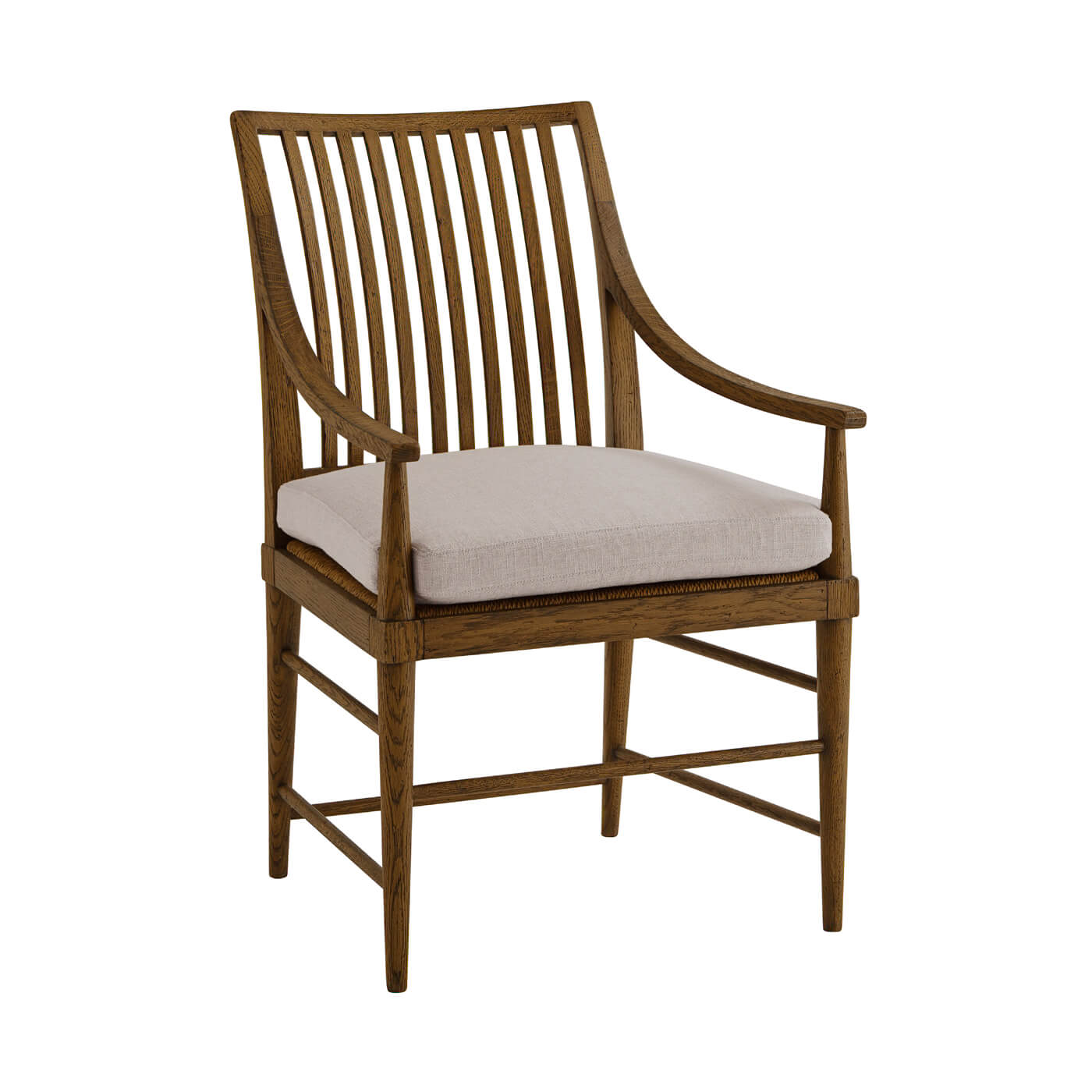 Modern Oak Slat Back Dining Armchair - Dark - English Georgian America