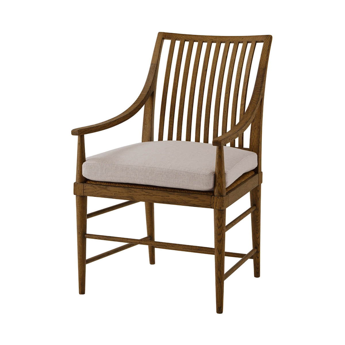 Modern Oak Slat Back Dining Armchair - Dark - English Georgian America