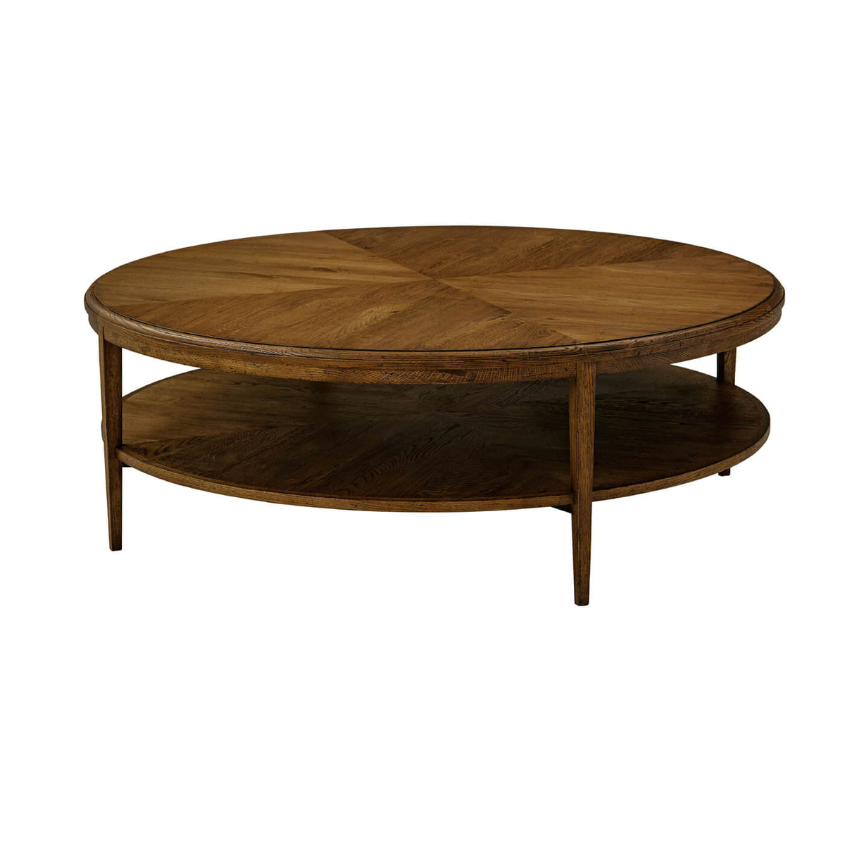 Modern Parquetry Round Coffee Table - Dark Oak - English Georgian America
