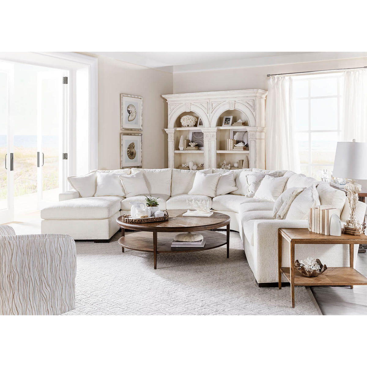 Modern Parquetry Round Coffee Table - Dark Oak - English Georgian America