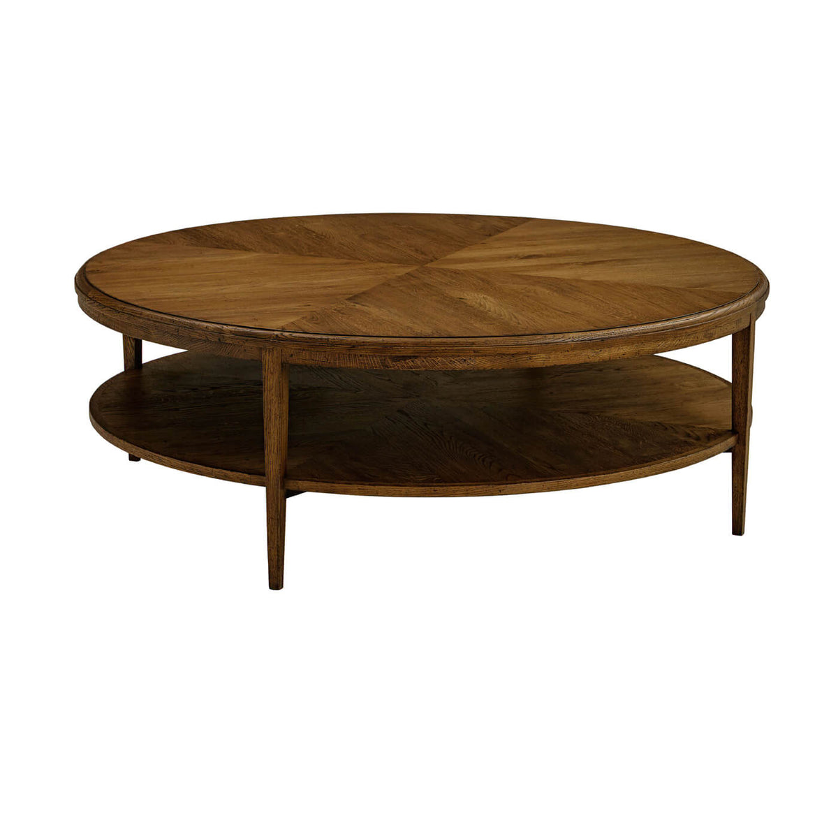 Modern Parquetry Round Coffee Table - Dark Oak - English Georgian America