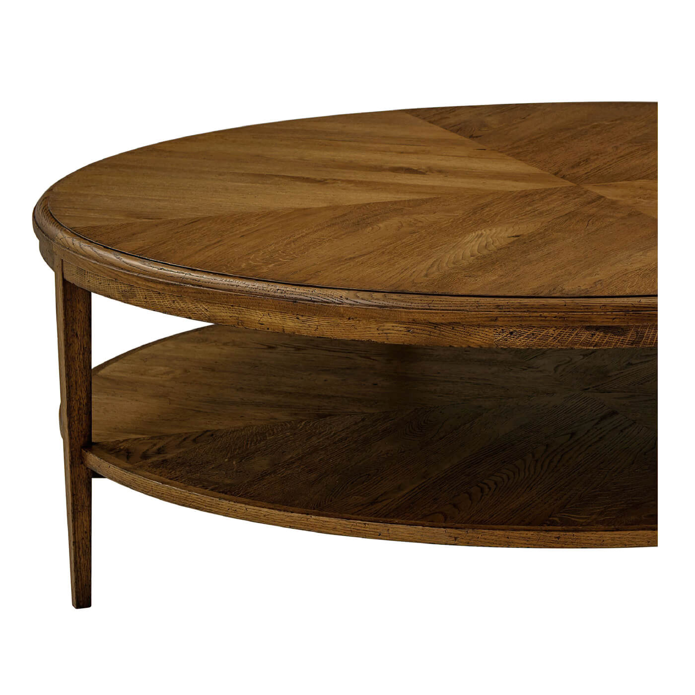 Modern Parquetry Round Coffee Table - Dark Oak - English Georgian America