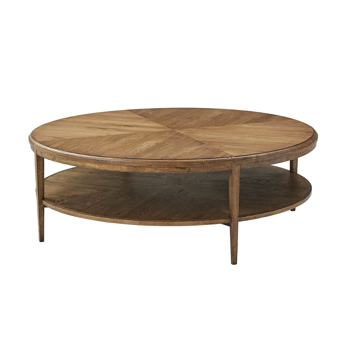 Modern Parquetry Round Coffee Table - Light Oak - English Georgian America
