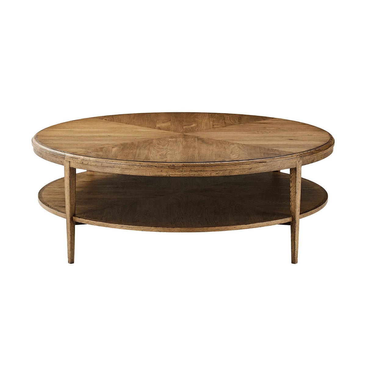 Modern Parquetry Round Coffee Table - Light Oak - English Georgian America