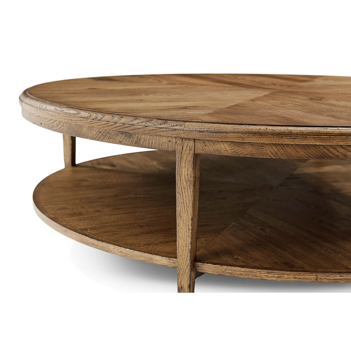 Modern Parquetry Round Coffee Table - Light Oak - English Georgian America