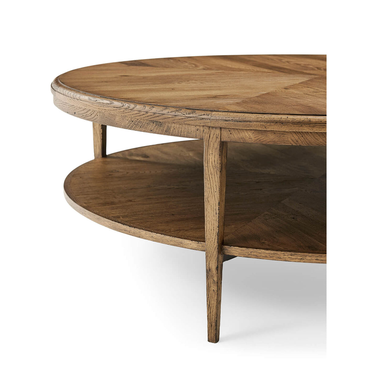 Modern Parquetry Round Coffee Table - Light Oak - English Georgian America