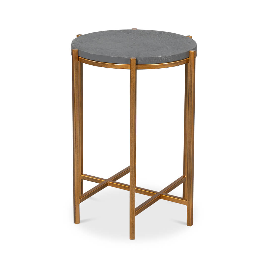 Modern Pewter Leather Top Accent Table - English Georgian America