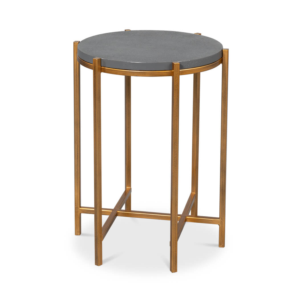 Modern Pewter Leather Top Accent Table - English Georgian America