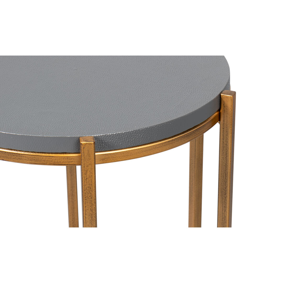 Modern Pewter Leather Top Accent Table - English Georgian America