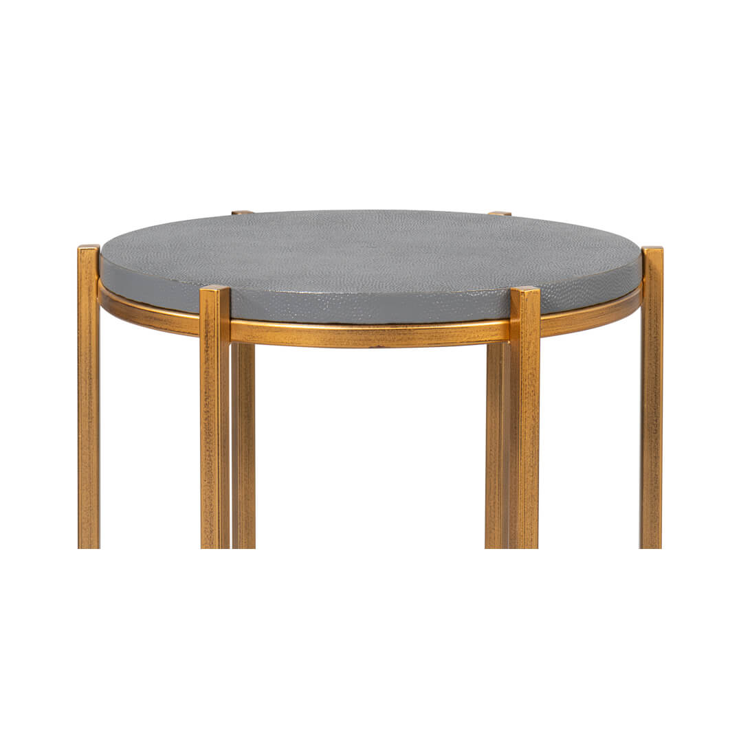 Modern Pewter Leather Top Accent Table - English Georgian America