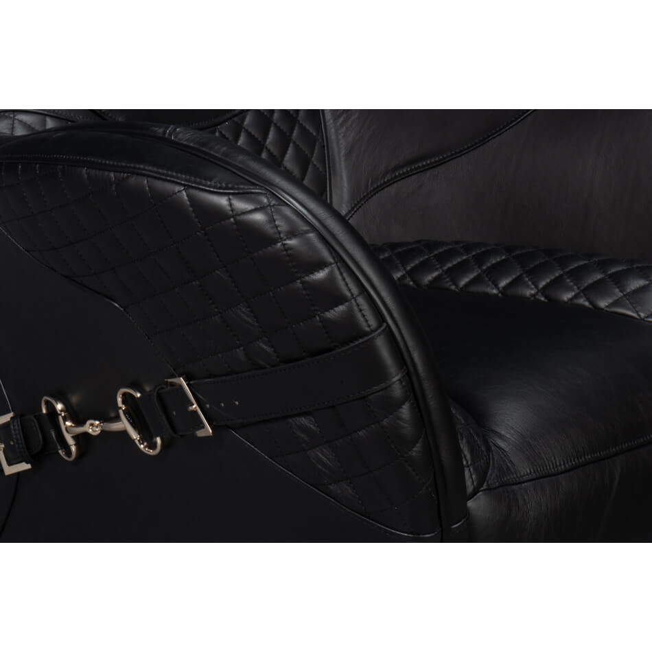 Modern Quilted Black Leather Armchair - English Georgian America
