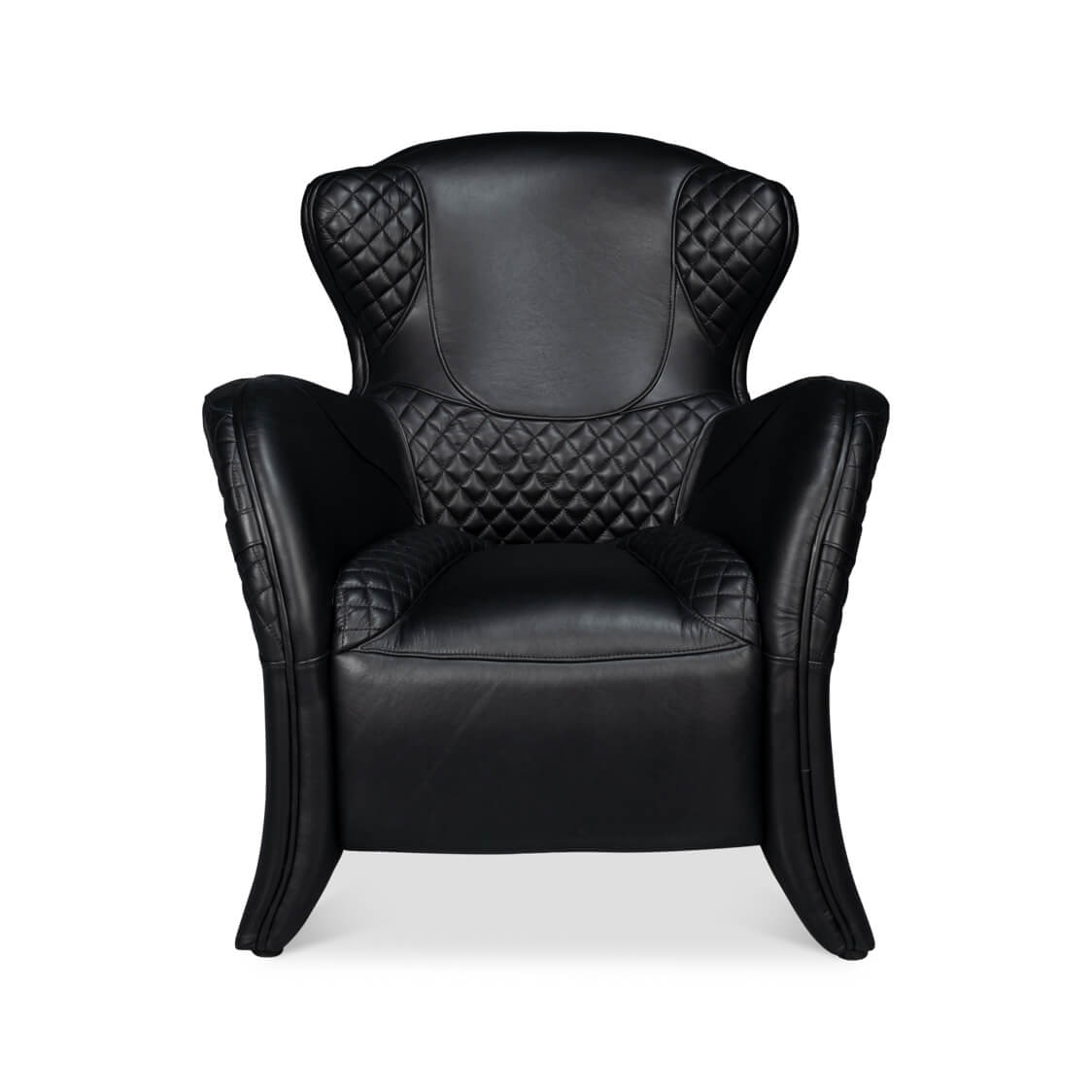 Modern Quilted Black Leather Armchair - English Georgian America