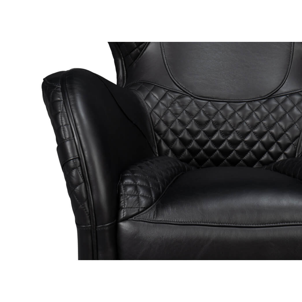 Modern Quilted Black Leather Armchair - English Georgian America